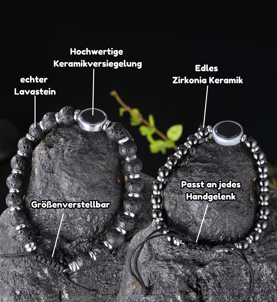 NFC Partner Perlenarmband Lavastein & Keramik (2 Armbänder)