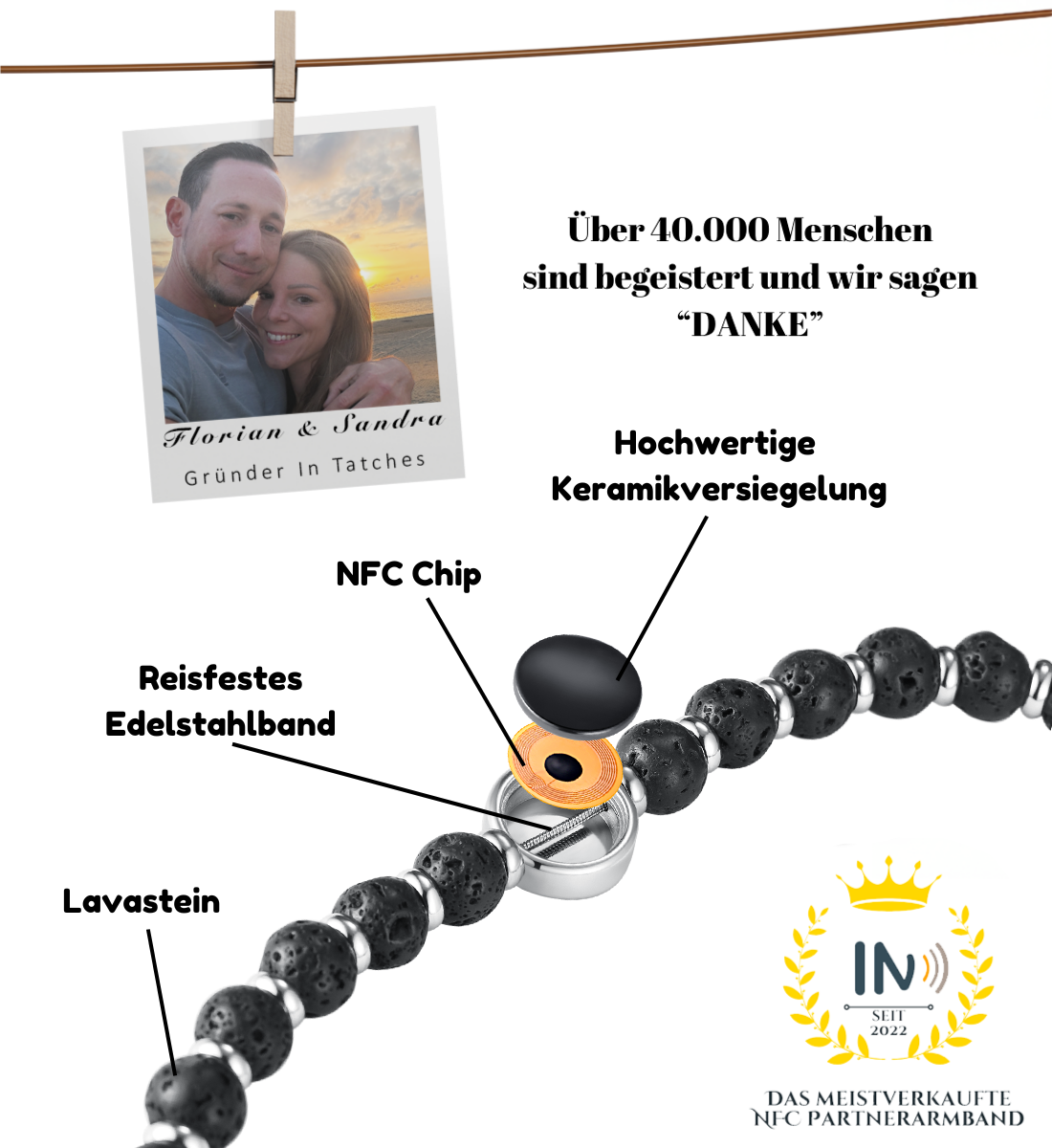 NFC Partner Perlenarmband Lavastein & Keramik (2 Armbänder)