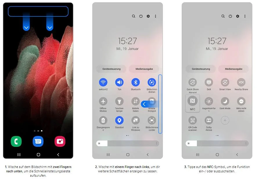 NFC in der Samsung-Schnelleinstellungsleiste aktivieren